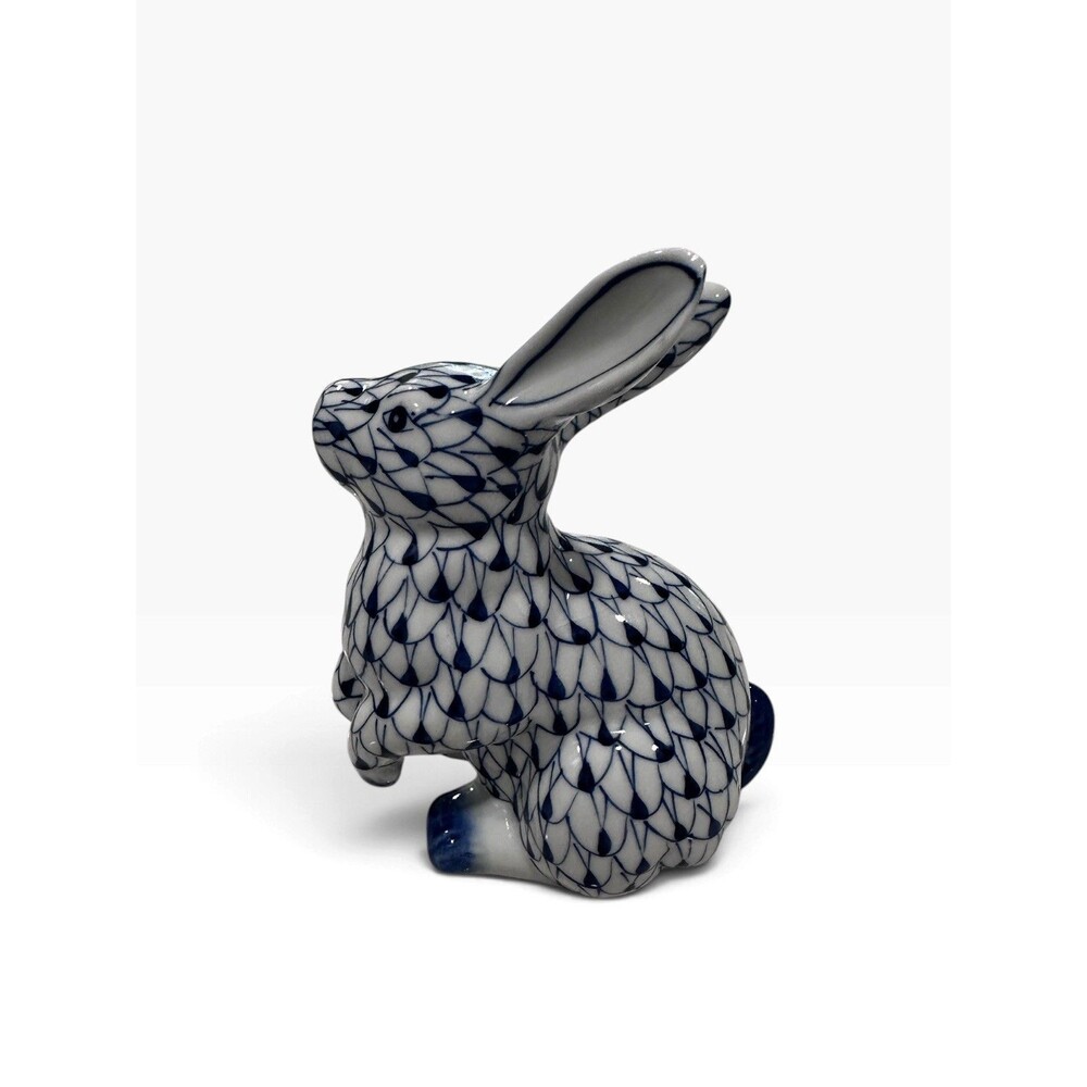 Andrea by Sadek Hand Painted Blue Fishnet Bunny Rabbit 5 1/2"